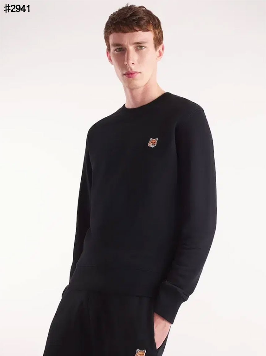 메종키츠네-상의-국내배송 폭스 헤드 패치 기모 라운드 맨투맨 티셔츠