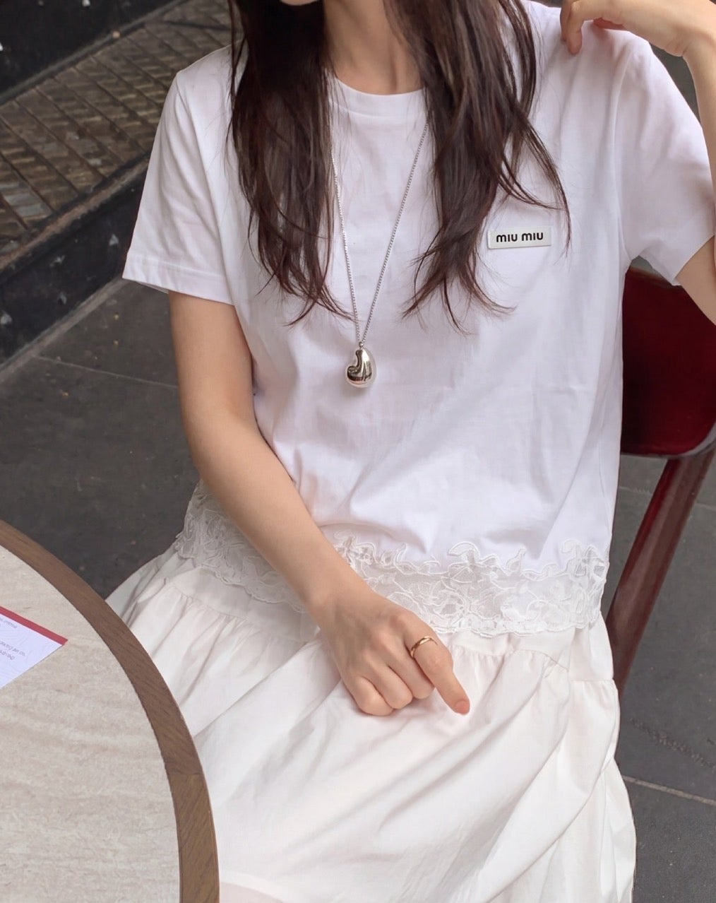 미우미우-상의-국내배송 린넨 레이스 티셔츠