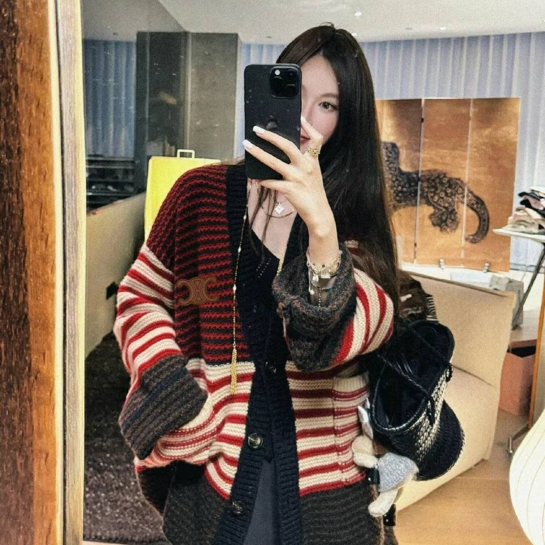 셀린느-상의-국내배송 스트라이프 울 캐시 가디건