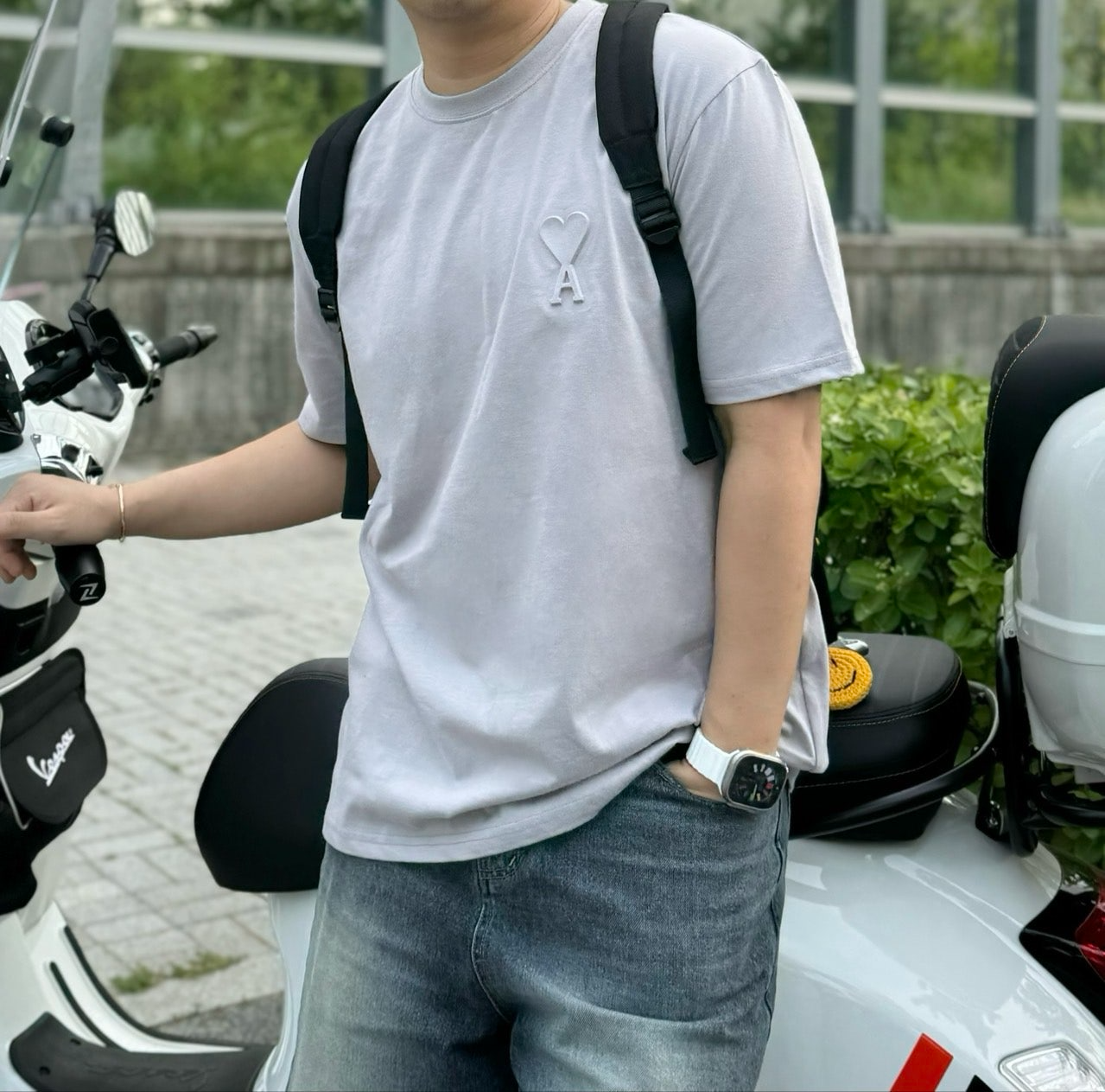 꼼데가르송-상의-국내배송 엠보 로고 반팔