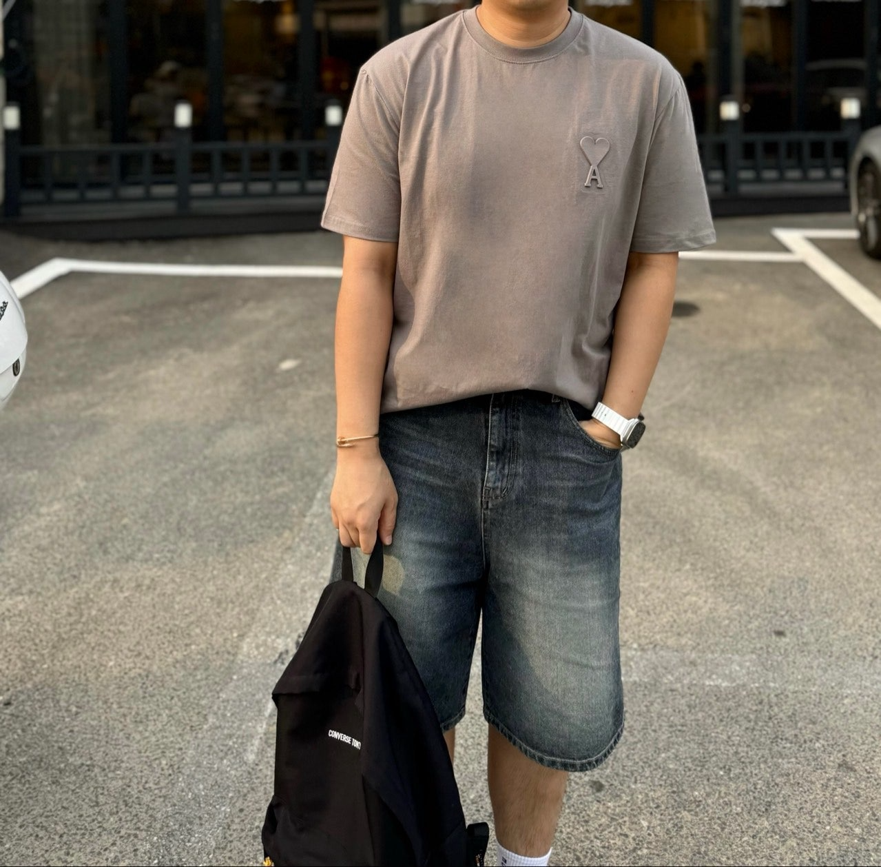 꼼데가르송-상의-국내배송 엠보 로고 반팔