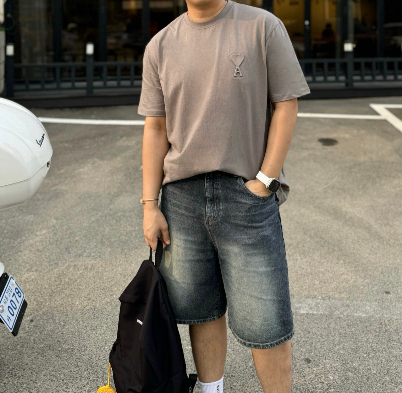 꼼데가르송-상의-국내배송 엠보 로고 반팔