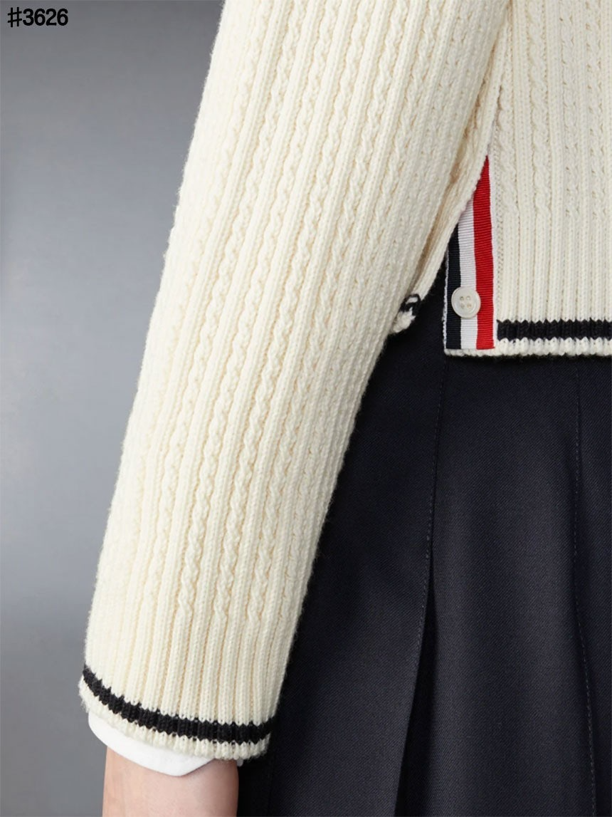 톰브라운-상의-국내배송 메리노 울 4-바 크롭 브이넥 가디건