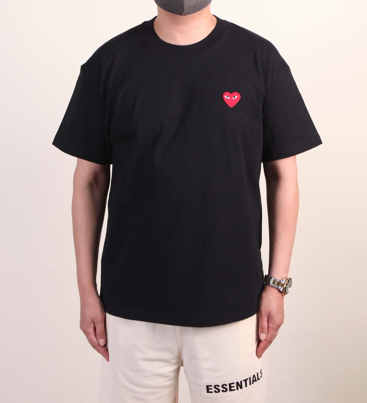 꼼데가르송-상의-국내배송 하트로고패치 코튼 라운드 반팔 1+1