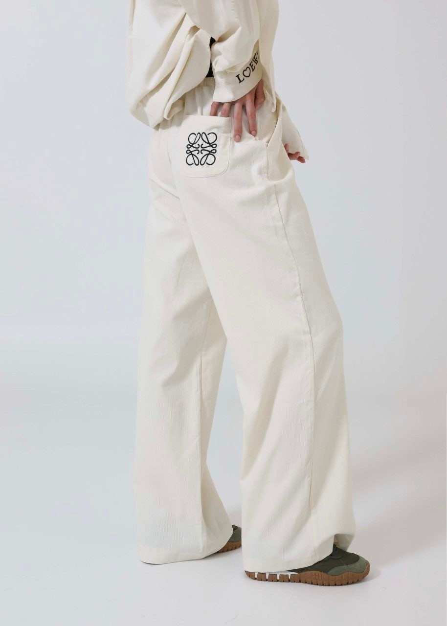 로에베-세트-국내배송 아나그램 자수 로고 코듀로이 셔츠 & 팬츠 SET -화이트-