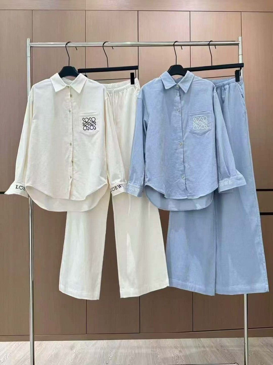 로에베-세트-국내배송 아나그램 자수 로고 코듀로이 셔츠 & 팬츠 SET