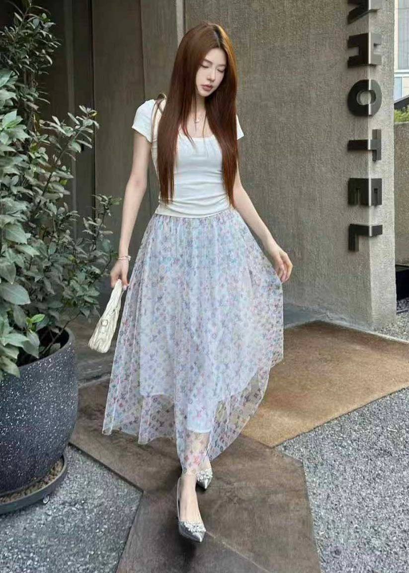 루이비통-하의-국내배송 모노그램 쉬폰 롱 스커트 -화이트-