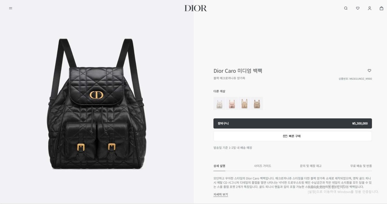디올-가방-국내배송 Caro 미디엄 백팩