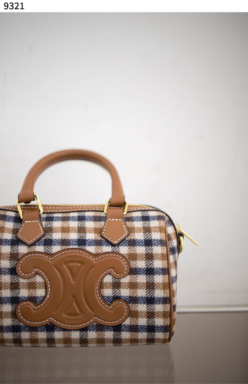 셀린느-가방-국내배송 SMALL BOSTON in TARTAN TEXTILE AND CALFSKIN