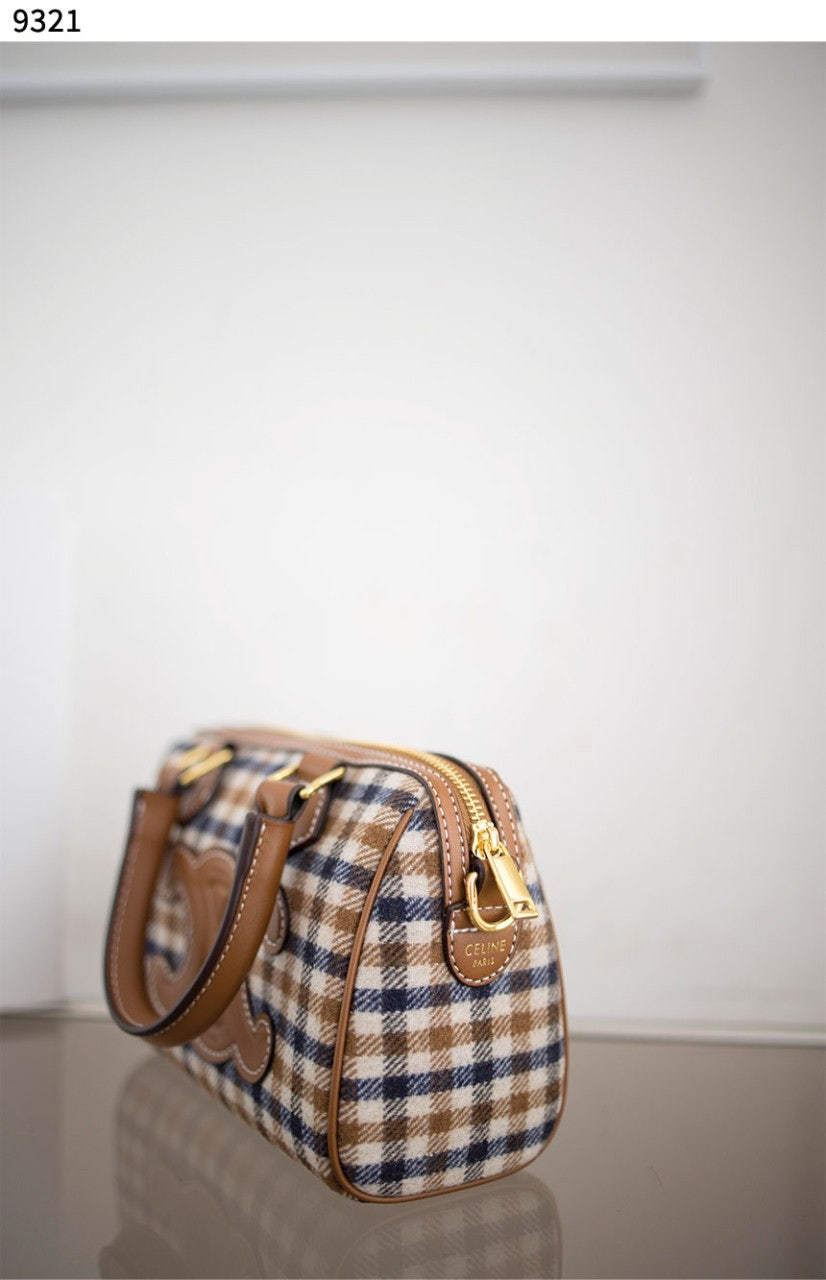 셀린느-가방-국내배송 SMALL BOSTON in TARTAN TEXTILE AND CALFSKIN