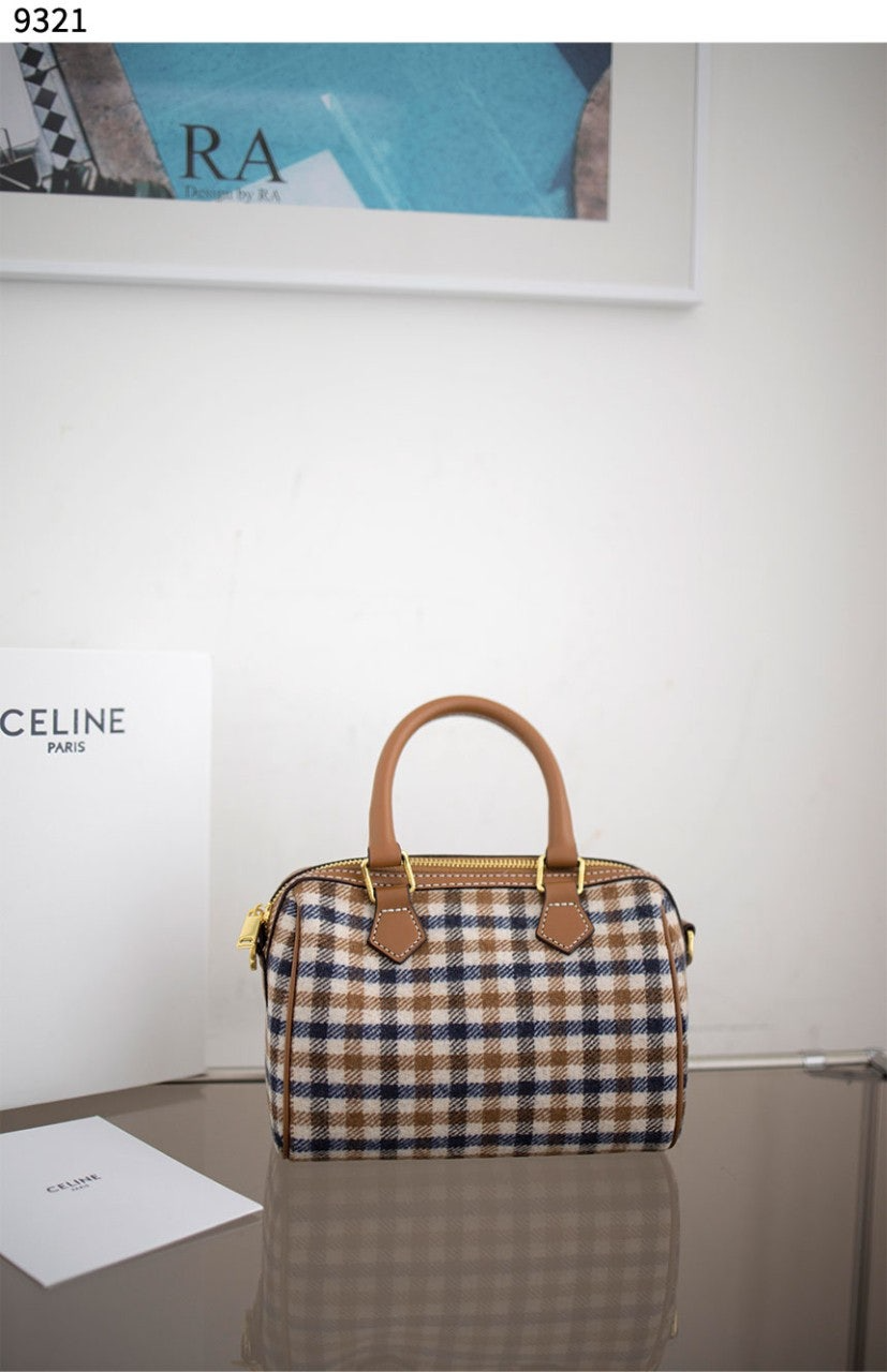 셀린느-가방-국내배송 SMALL BOSTON in TARTAN TEXTILE AND CALFSKIN