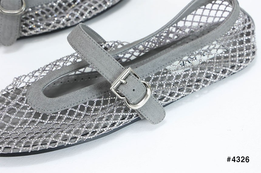 알라이아-신발-국내배송 라인스톤 메쉬 스트랩 발레리나 플랫 슈즈