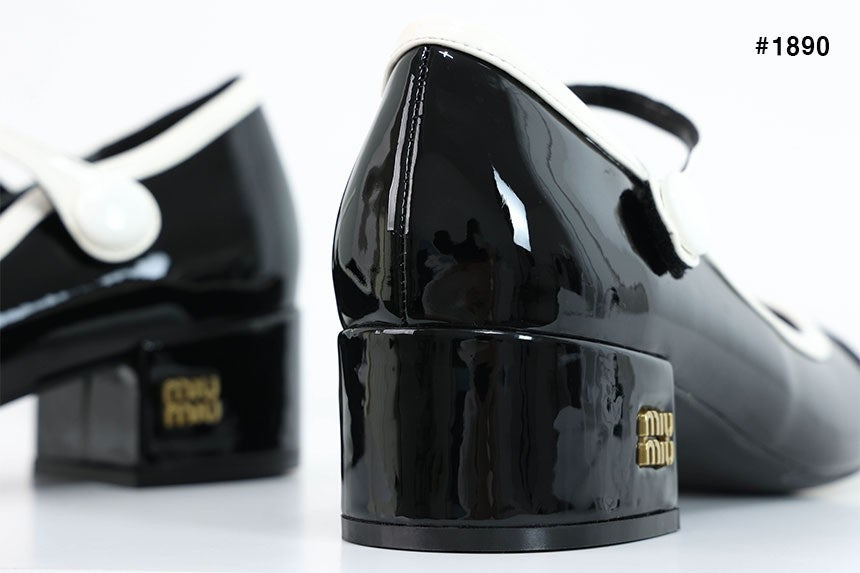 미우미우-신발-국내배송 투톤 페이턴트 메리제인 펌프스 힐