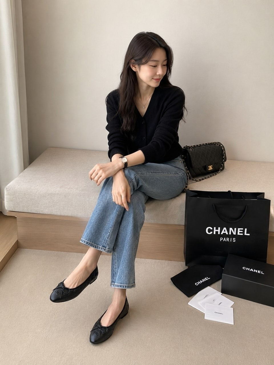 샤넬-신발-국내배송 카프스킨 빈티지 퀼팅 CC 발레리나 플랫
