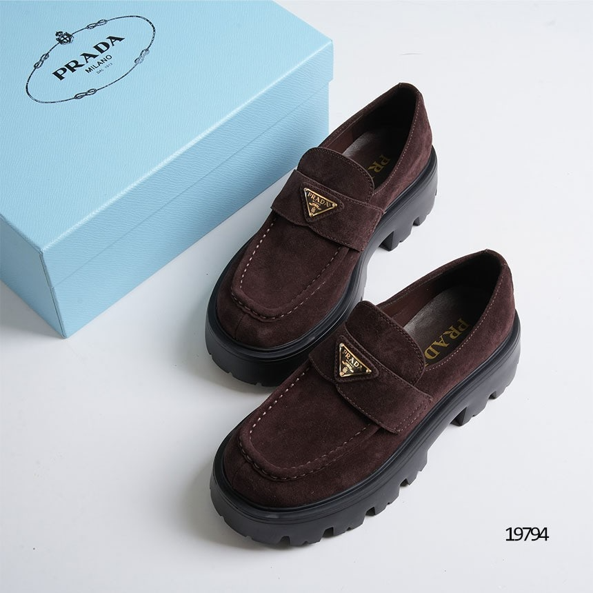 프라다-신발-국내배송 25FW 여성 스웨이드 로퍼 다크브라운